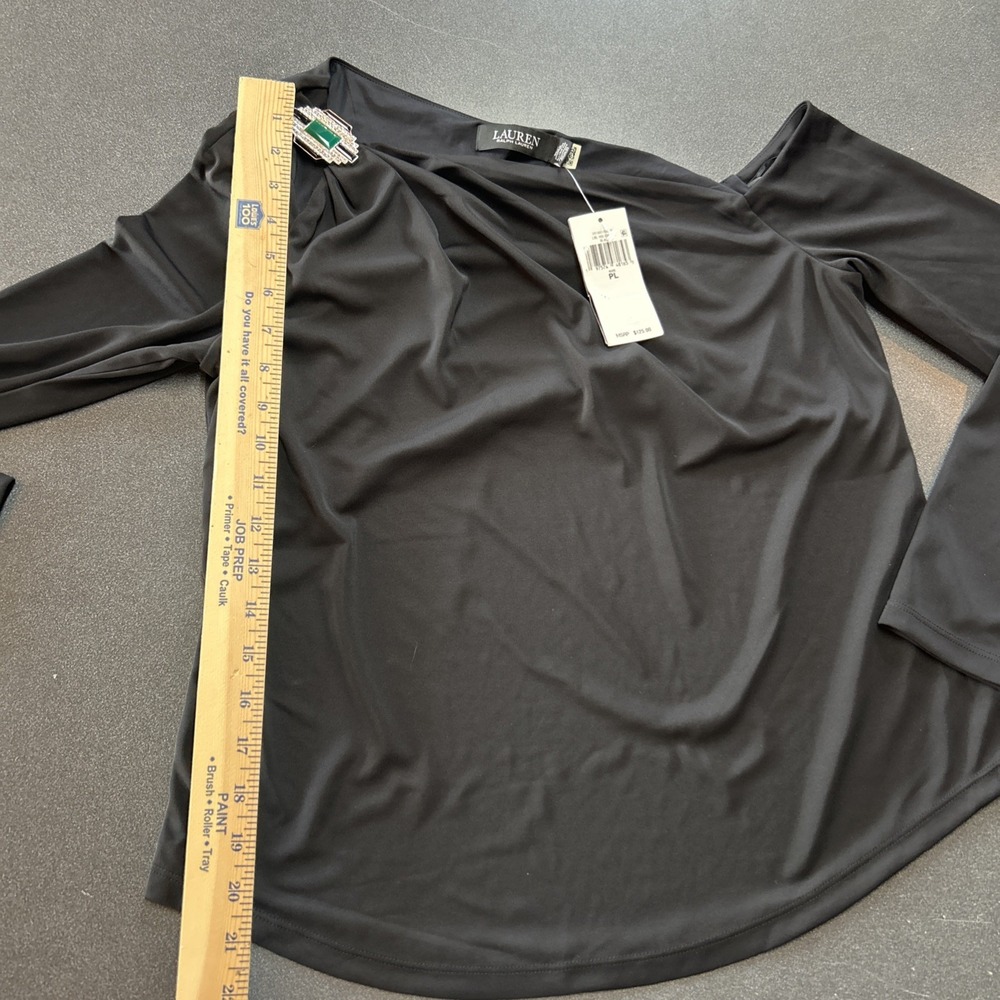 NWT Authentic RALPH LAUREN  Black One Shoulder Long Sleeve Top Petite L - Picture 7 of 10
